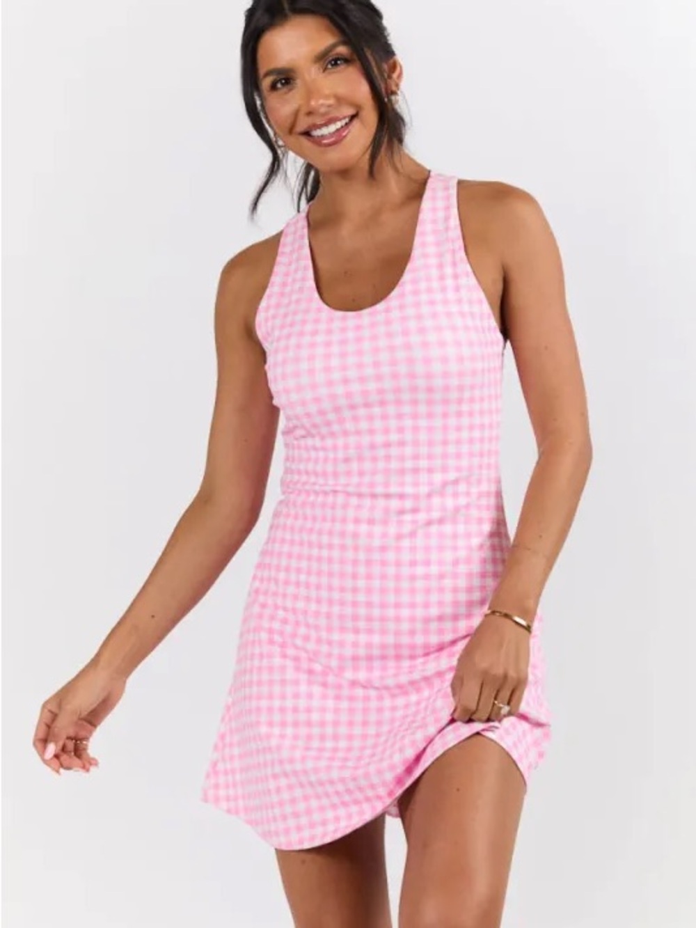 Pink Lily Kick It With Me Pink Gingham Active Dress With Pull Down Shorts